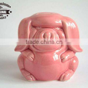 ceramic pink glazed pig money saving bank