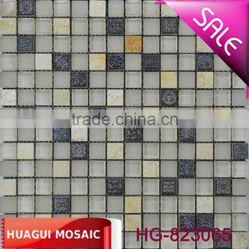 Palace architecture style kinpin stone mix ceramic pale yellow crystal glass mosaic tile