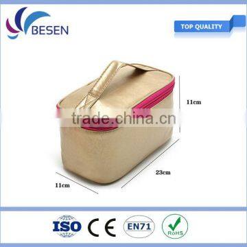 Golden large capacity cosmetic carry case,make up pouch with handle