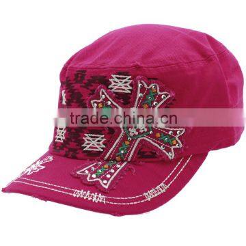 Hot Pink Rhinestone Studded Cross Cadet Style Western Cowgirl Caps