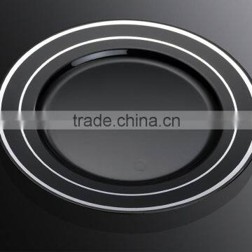 10"Disposable Dinner Plate,Plastic Round Dinner Plate with Silver Rim