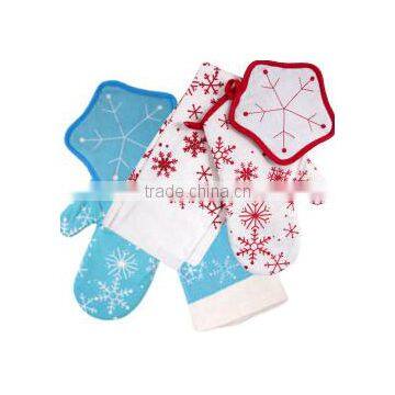 printed cotton kitchen towel set wholesale oven mitten & pot holder christmas design or everyday design