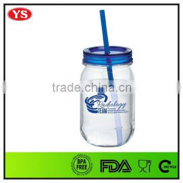 540ml plastic mason jar glass tumbler mug with straw