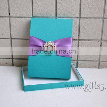 Custom Handcraft Blue Wedding Invitations Silk Box photo-3