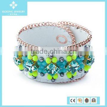 Custom Sheepskin Green Beads Pearl and Leather Jewelry Wholesale 2015