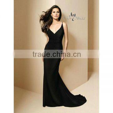 WW0085 Long Black Chiffon Bridesmaid Dresses