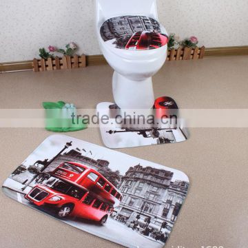 Wholesales print cheap 3 piece toilet bathroom fabric mat