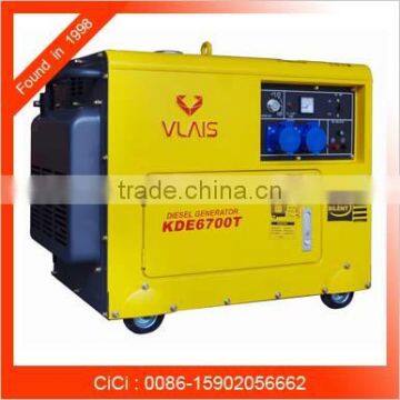 Portable key start 6.5kva diesel silent generator, VLAIS KDE6700T 5kw diesel generator