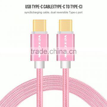 Voxlink 1m TYPE-C Male to Male Mobile Phone Data Cable Charging Cable Nylon Braided Metal Wire Type C to Type C Cable,Rose Gold