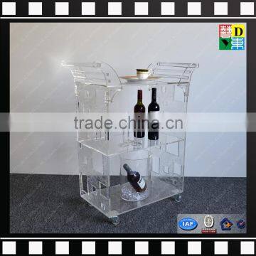 Newest Design Top Quality Acrylic Trolley With Four Wheels Acrylic Bar Trolley for Hotel New PMMA Plexiglass Acrylic Wine Cart photo-3