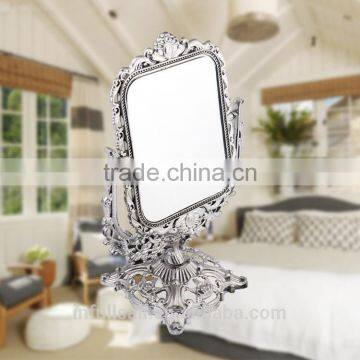 Rectangle plastic double sides mirror flower frame high quality free standing table /desktop mirror