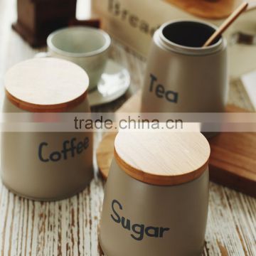 Hot Sales Set of 3 Attractive Home Metal Sugar Tea Coffee Canisters with bamboo lid