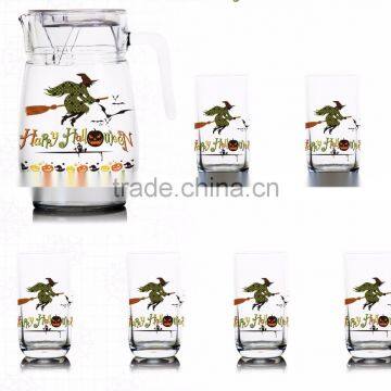 1400ml halloween christmas fruit color printing water glass jug set drinking set glass pitcher