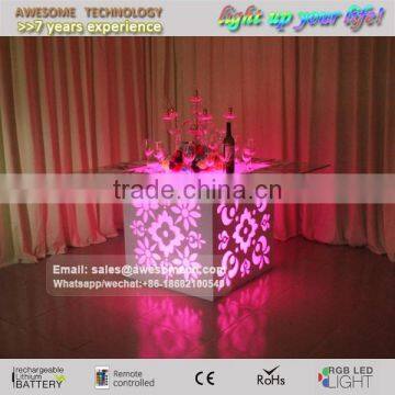 Fancy led table, glass top table, banquet hall table for 8 seater