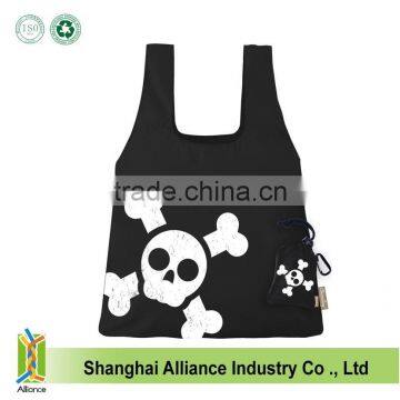 Customized skull shape design folding bags fashion Halloween black tote foldable bags Reusage foldable shoulder bags