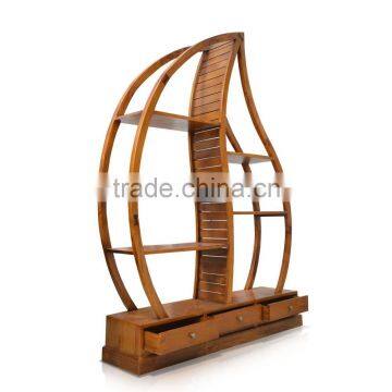 Book Rack Leaf With 3 Drawers Natural Teak Wood Furniture photo-2