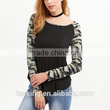 wholesale boat neck long sleeve women camo t shirts