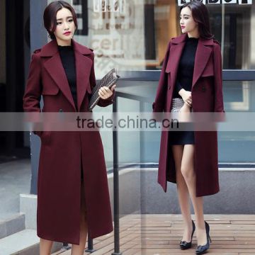 2016 fashion long style women woolen wool coat ladies skinny winter coat for wholesale