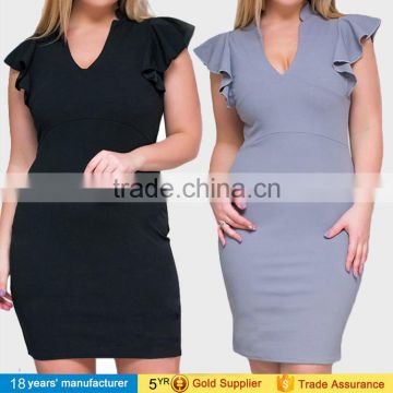 Fat women casual v-neck slim bodycon plus size summer office cocktail mini short dresses for big lady