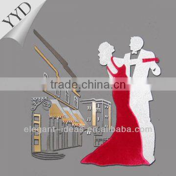 Dancing couple in velvet heat transfer design decoration motif on garment