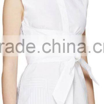 2016 Lady Fashionable Cheap White Belted Sleeveless Blouse photo-2