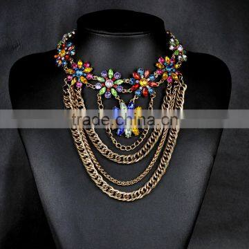 Multilayer out chain with multicolor rhinestone women necklaces