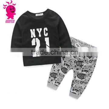 Wholesale 2 pcs boy set in children clothes,black long sleeveless shirt and pants boys sets