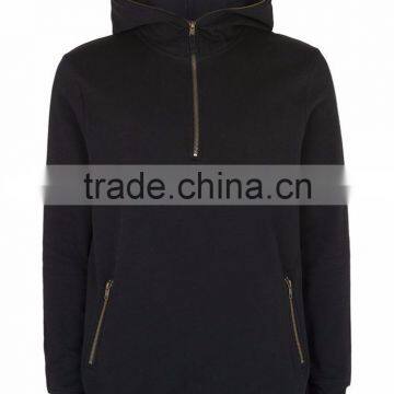 Plain Black Half Zip Classic Fit Hoodie With Zipper Pockets Front Blank Men Sweatshirt With Custom Tags photo-5