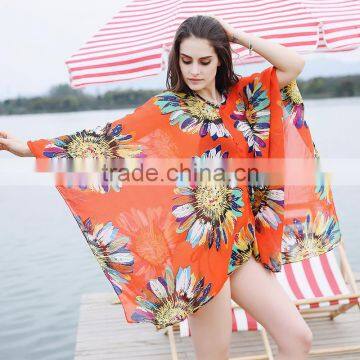 2017 hot sell V neck floral pattern ladies beachwear wraps