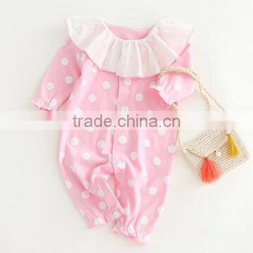 Romper Pink Frock With White Dots Girls White Rounded Collar Clothing Leggings