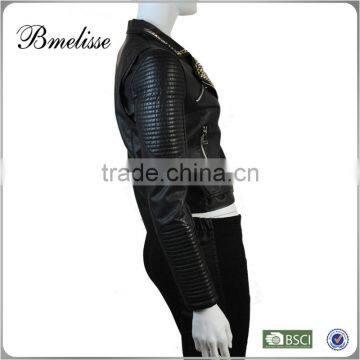 2014-2015 Wholesale Fashion Lady Leather Jacket Stylish Women's Black Leather Jacket With Beaded photo-2