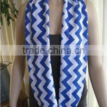 Royal Blue Chevron Infinity Double Loop Circle Scarf Cotton Blend Jersey Knit for Woman photo-3