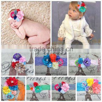 Wholesale Boutique Rosette Satin Newborn Baby Bridal Lace Headbands Handmade