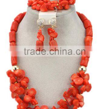 Gold-Plated Orange Column Melon Seeds Coral Beads African Jewelry Set