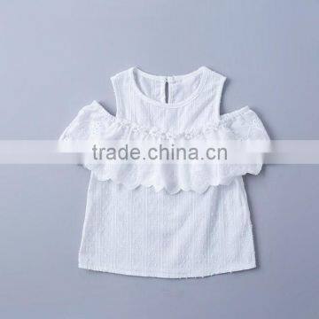 Wholesale Children Off Shoulder Full Blouse Design Solid Color Shirts Baby Girls New Style Lace Shirt