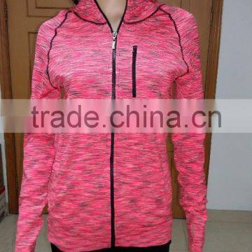 Women Space Dyeing Fashion Sports Seamless Hoodies With Cover Stitckhes