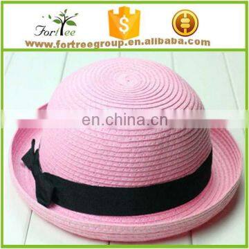 Women Summer Spring Derby Bowler Hats Straw Round Brim Beach Sun Hats photo-3