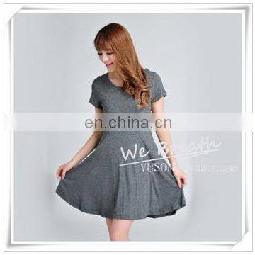 Summer Dress Bamboo Fiber Rayon Pleated O Neck Short Sleeves photo-6