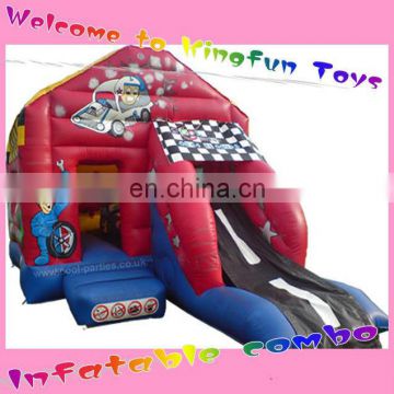 Racing car bounce house with front slide