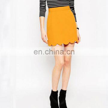 100% Polyester Unlined Midi Elegant Yellow Sexy Girl Mini Skirt photo-4