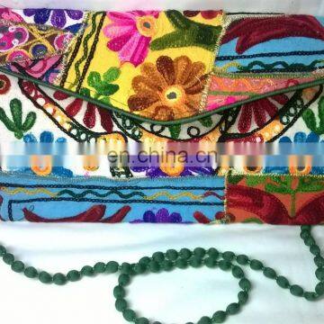 Newest Indian Manufacturer Latest Suzani Embroidery Colorfull Cotton Tribal Banjara Patchwork Vintage Clutch Handmade Pouch