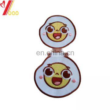 Custom cute smiling face design fabric embroidered patch for clothing