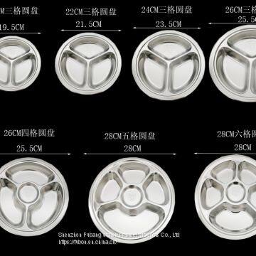 Stainless Steel Round Food Plated 3 4 5 6 Compartment Fast Food Tray photo-4