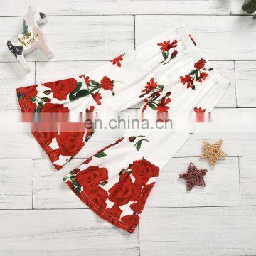 Plain Red Top and Rose Pattern Bell Bottom 2pcs Beautiful Baby Girl Boutique Suit photo-4