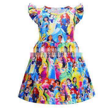 A0182# Girls Dress 2020 Summer Cotton Sleeves Print Cartoon Clothes Kids Dress