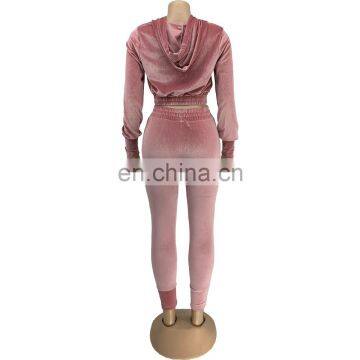 Women Fashion Front Zipper Autumn Winter Long Sleeve Crop Top Outfits Jacket Tracksuits Velvet Two Piece Sets photo-7