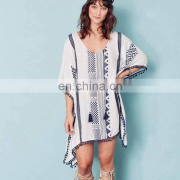 Beach Cover up With Tassel Rayon Vintage Swimwear Beach Tunics Kaftan Dress Beachwear Women Large Size Robe de Plage