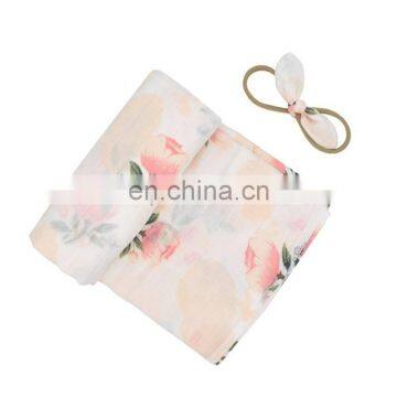 2Pcs Muslin Swaddle Blankets Headband Set Soft 100% Cotton Newborn Receiving Blankets Infant Swaddling Wrap Sleepsack photo-5