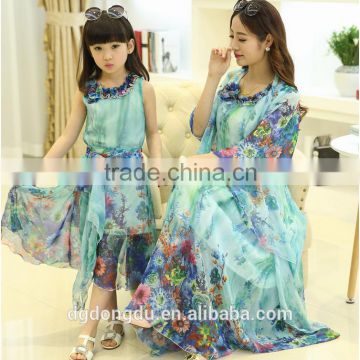 Mom and daughter dress matching mother daughter clothes family look girl and mother dress Floral Chiffon