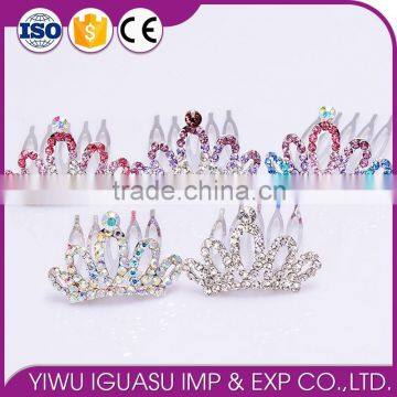 Fashion crystal Rhinestone baby kids princess Birthday party girl women hair comb gift tiara crown FZ-044 7*4.5